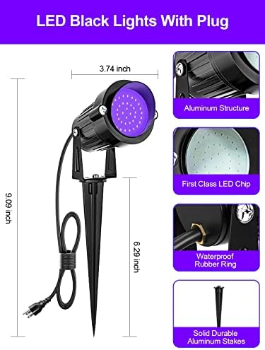 ZUCKEO 15W Halloween Blacklight Spotlight Outdoor LED Black Lights Waterproof Landscape Lighting with US Plug for Glow Dancing Party Body Painting Neon Poster Christmas Decorations(2Pack) - Image 4