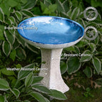 Sunnydaze Ceramic Bird Bath Bowl,16” H, Blue Glaze Basin, White Lava Finish - Image 3