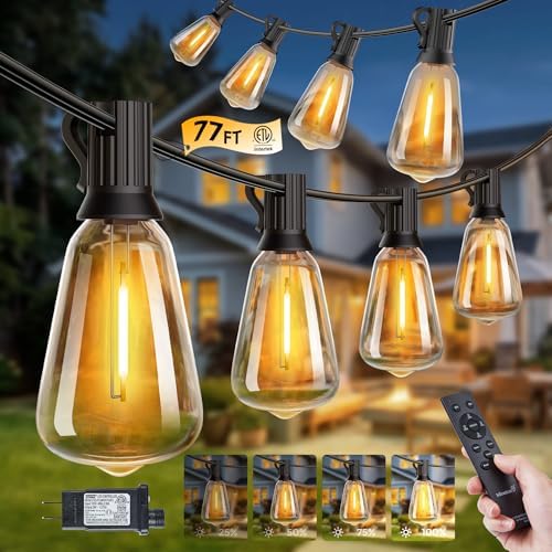 Minetom 77FT Outdoor String Lights with Remote, ST38 Patio Lights Dimmable by Minetom