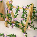 Flower Decor String Lights|Creative Christmas Petal-Shaped Copper Wire Fairy Lights|LED Floral Plant Design Ambient Light for Party Bedroom Patio,Purple Flowers With Leaves,10m(32.8ft)-100LED-Solar by CAKERS