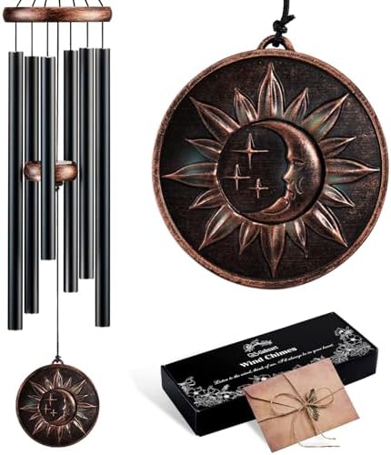 34" Sun Moon Star Wind Chimes for Outside, Vintage Deep Tone Decor by Gabzart