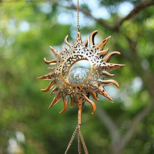 DesGully Solar Wind Chimes, Sun Wind Chime Outdoor Clearance w/Glowing Crackle Glass LED Unique Wind Bells for Outside Waterproof Chimes, Gifts for Her/Him (42" Long Metal Chimes)… - Image 3