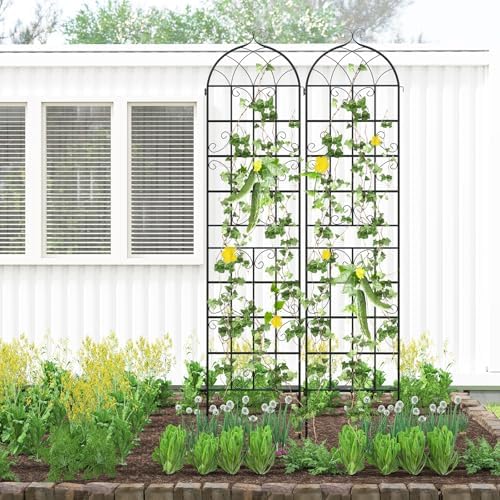 Giantex 2 Packs 86"x20" Metal Garden Trellis for Outdoor Climbing Plants, Heavy-Duty Plant Support for Vine Rose Vegetable Flower, Rustproof Black Metal Coating Patio Trellis Arch Decorative Fence - Image 4