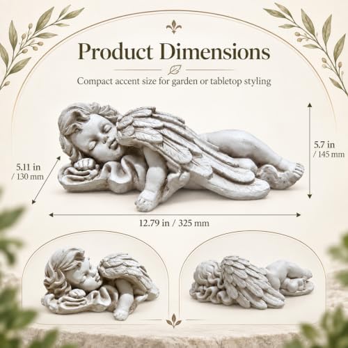 Lying Angel Garden Statue, Magnesium Oxide Outdoor Statue, Gray Yard Decor - Image 2