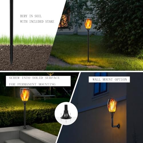 I-SHUNFA 96 LED Outdoor Waterproof Solar Torch Lights with 3 Modes—Flickering Flame, Fade Effect, or Full Brightness! Automatic On/Off Landscape Decorations and Security Lights - Image 4