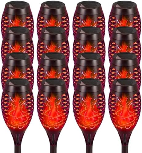 Solar Flashlight Light with Flickering Flame, Multi-Piece Outdoor Solar Lights, Outdoor Waterproof Solar Garden Lights for Decorative Paths, Patio and Deck Outdoor Lighting（Red (16) by Unknown