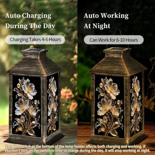 Solar Lantern Elegant White Gold Glass Outdoor Waterproof Garden Hanging Lantern Solar Powered Lighting Outside Solar Light for Patio Yard Camping, Gifts for Women Mom - Image 4