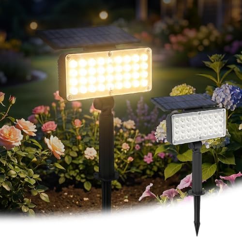 Solar Spot Lights Outdoor Waterproof IP65, 2026 New Solar Powered Outdoor Landscape Spot Lights, 3 Brightness Modes, Solar Landscape Lights for Flag, Tree, House, Garden, Yard (1, Warm) by Unknown