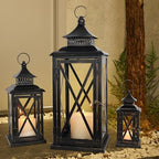 3PCS (20’’&13’’&9’’) Lanterns Decorative Indoor & Outdoor, Vintage Metal Frame Candle Holders for Front Porch, Patio, Pathway, Balcony, Garden, Yard Decor, Halloween Christmas Decorations - Image 3