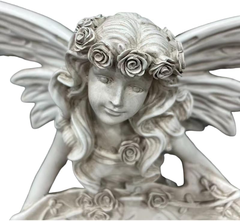 12.80" Garden Fairy Figurine, Resin Angel Bird Feeder Statue with Leaf Tray - Image 6