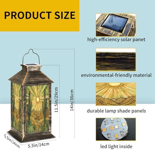 Solar Lantern Intricate Tribal Tattoo Style Stained Glass Artwork Outdoor Waterproof Garden Hanging Lantern Solar Powered Lighting Outside Table Lamp for Patio Deck Camping 1 Pack - Image 6