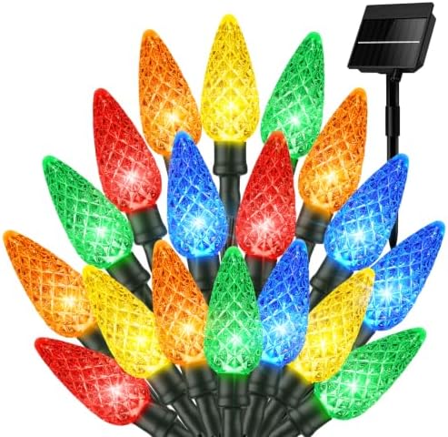 Multicolor C6 Solar Christmas Lights Outdoor, 22.64ft 50 LED Solar String lights Waterproof IP65, 8 Modes Twikle Fairy Light Christmas Tree Decorations for Yard Patio Fence Garden Wedding Party Decor by Brightown