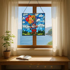 Balloon Bouquet Gnome Stained Glass Suncatcher – Square Hanging Window Panel for Home or Greenhouse – Whimsical Glass Art Gift for Garden Lovers, Christmas, Halloween, Father Days 6StD07 - Image 6