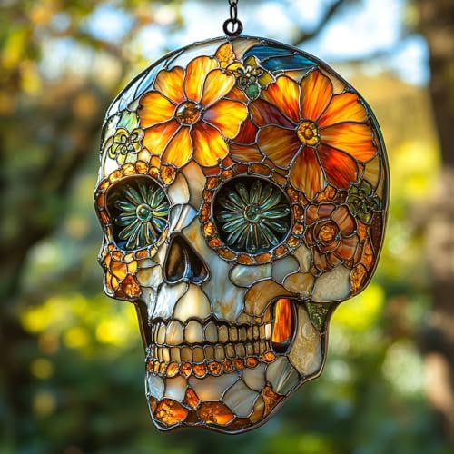 Floral Sugar Skull Acrylic Suncatcher by AVAGAN