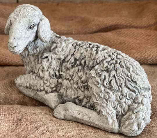 Lying Sheep Figure Realistic Lamb Yard Statue Stone Religious Figurine Ornament Decorated Sheep Statue for Garden - Image 2