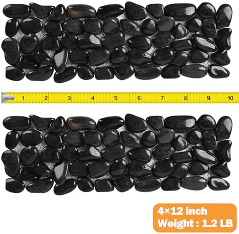 River Rock Stepping Stones Outdoor for Garden Walkway, 6 Pcs 12" L x 4" W Rectangle Shape Paver Step Stones Polished Pebble River Stone Mat for Yard Lawn Patio Pathway Walk Way - Black - Image 2