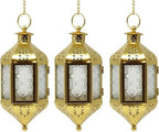 Vela Lanterns Hanging Moroccan Lamp - Exotic Decorative Patio & Porch Decor, Indoor Outdoor Tea Light Candle Lantern Holder with Chain (11" Medium, Gold, 3-Pack) by VelaCandleLanterns