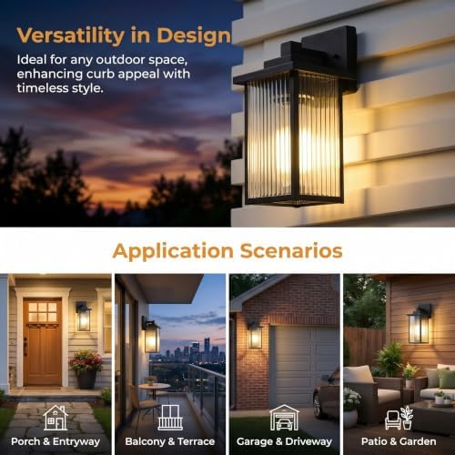 13-Inch Matte Black Outdoor Wall Light, All-Metal Frame Porch Light - Image 6