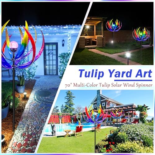 70 in Large Wind Spinners Outdoor, Solar Wind Sculpture, Violet Blue - Image 5