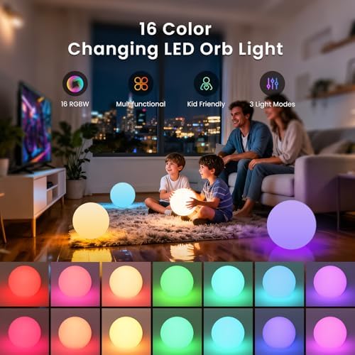 LOFTEK 8-inch LED Ball Light, Rechargeable RGB Glowing Globe Lamp, Hangable - Image 2