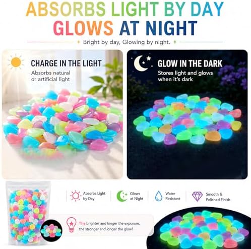 Colorful Glow in the Dark Rocks, 200/400/600/1000PCS Colorful Luminous Decorative Stones, Pebbles for Garden Walkway Aquarium Fish Tank Patio Lawn Yard DIY Decor (Yellow,1000) - Image 4