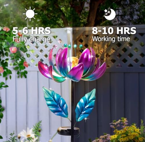 Outdoor Garden Decor Solar Spinners Lights - Metal Wind Spinner Solar Lights for Yard, Patio, Garden Lawn Oranments - Image 3