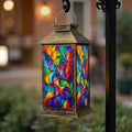 Solar Lantern Outdoor Waterproof Sketch Colorful Stained Glass Window Abstract Stained Glass Art Garden Decor LED Hanging Solar Lights Tabletop Lamp Gifts for Women Mom Outside Yard Patio Porch by DERUINVAIO