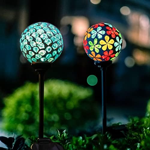 VCUTEKA Decorative Solar Garden Lights, 3.5" Mosaic Globe Stake 2 Pack - Image 7