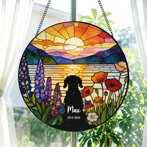 Personalized Dog Loss Sympathy Suncatcher Gift, Custom Dog Memorial Stained Glass Window Hanging, Pet Portrait Memorial Sun Catcher Gift with Name for Loss of Dogs Pet Loss Dogs Lover 11.81" - Image 4