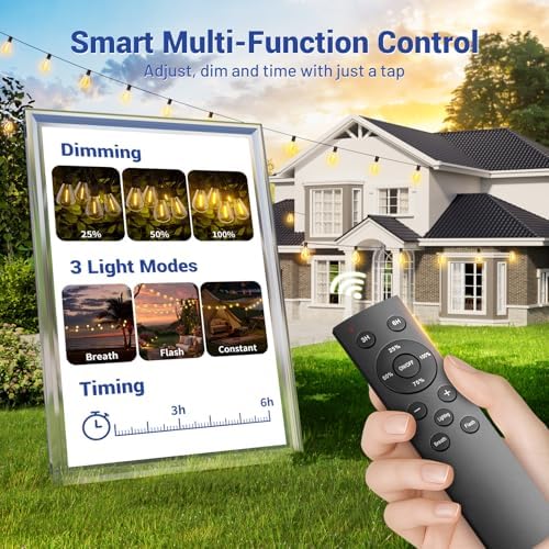50FT Outdoor String Lights with Remote & Dimmable, 18+1 Shatterproof Waterproof Bulbs, Dimmable Outside Hanging Patio Lights for Backyard, Porch, Deck, Garden 2700K Warm White - Image 2