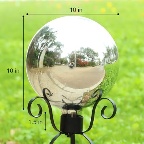 VCUTEKA Gazing Ball, Glass Mirror Polished Hollow Ball Reflective Garden Sphere, Gazing Globe for Home Garden Lawn Outdoor Ornament Yard Decorative, 10-Inch, Silvery - Image 5