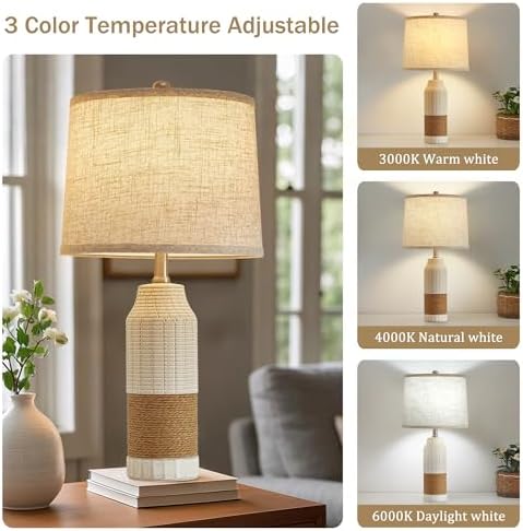 GyroVu Rattan Table Lamps Set of 2, Bedside Lamps for Bedroom Nightstand - Image 3