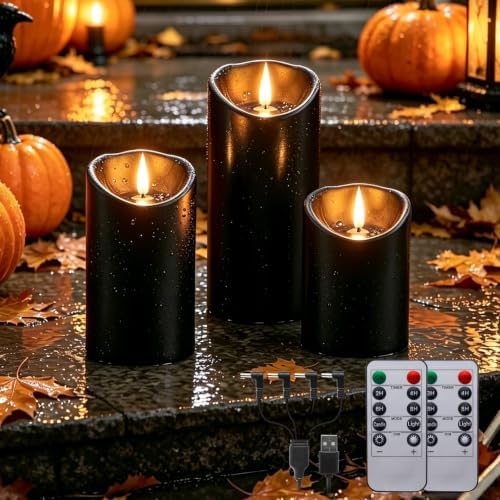 3 Pack Black Real Wax Rechargeable Candles Flickering Realistic by ALEDLIGHT