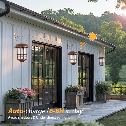 Otdair Solar Lanterns Outdoor Waterproof Flickering Flame 2 Pack Red Bronze - Image 2