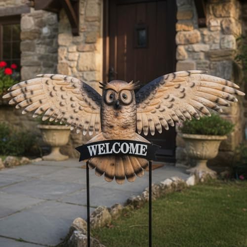 Large Vintage Owl Decorative Garden Stakes with Welcome Sign - Image 5