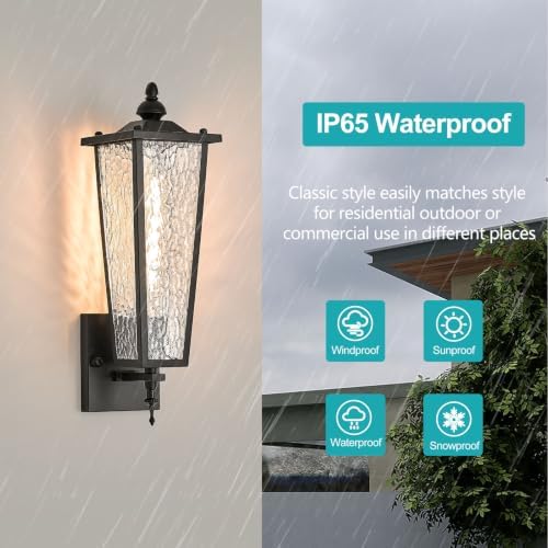 2-Pack Outdoor Wall Light,Black Exterior Waterproof Lantern - Image 4