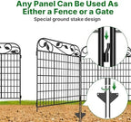 AMAGABELI 4 Panels 44 in(H )X 12 ft(L) Decorative Garden Fence Gate,Dog Fence Outdoor for Yard,Rustproof Tall Garden Fencing Animal Barrier Metal Wire Panel Border with Leaves for Flower Bed Black - Image 3
