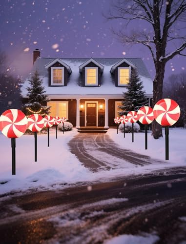10.5FT Christmas Pathway Lights, 5PK LED Candy Cane Yard Stake Lights - Image 5