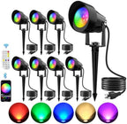 Spot Lights Outdoor, Smart LED RGBW Color Changing Landscape Lighting with APP and Remote Control, Music Mode, DIY Scenes, Timing, IP65 Waterproof Spotlights Plug in for Yard Garden, 8 Pack by CREPOW