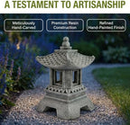 Solar Pagoda Decors Garden Statues, Zen Asian Outdoor Statues Accessories Japanese Pagoda Lamp Lantern for Garden Balcony Patio Porch Yard Art Ornament Decoration, 12 Inches - Image 3