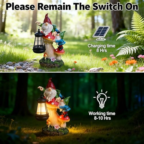 Solar Gnome Garden Statue with Mushroom Lights for Outdoor, Waterproof Garden Gnomes Decor for Yard Lawn Balcony, Cute Gnome Figurine Lights for Patio Decor, Ideal Gift for Garden Lovers & Homeowners - Image 4