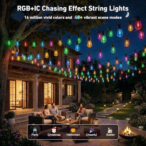 LETIANPAI 400FT RGB+IC Outdoor String Lights, IP67 Waterproof LED Color Changing Clear Bulb String Lights with App & Remote Control, Shatterproof Hanging Patio Lights for Backyard Garden Party - Image 3
