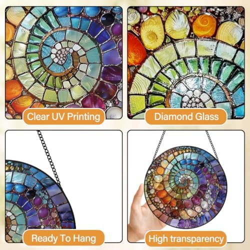 Rainbow Shell Spiral Suncatcher,Coastal Beach Stained Glass Window Hanging,8 Inch Indoor Outdoor Garden Sun Catchers,Sea Art Suncatchers for Windows Hanging,Christmas Birthday Gifts for Mom Grandma - Image 6