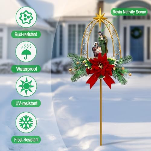 Solar Nativity Scene Outdoor,Resin Nativity Set Christmas Garden Stakes - Image 2