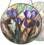 9.84 Inch Stained Glass Window Hanging Iris Sun Catchers Purple and Blue Iris Suncatchers for Windows Hanging Stain Glass Decoration for Home Decor Garden Outdoor Indoor Window Decor Gift by Unknown