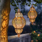 Hanging Solar Lantern Outdoor Decor 2Pack, 9.5In Moroccan LED Lights for Outside Garden Decorations, Waterproof Solar Lanterns Garden Gifts for Mom, Women, Patio, Yard (Copper) by AIINY