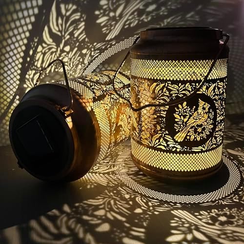 Solar Hanging Lanterns Outdoor Waterproof, 2 Pack Metal Decorative Lights - Image 3