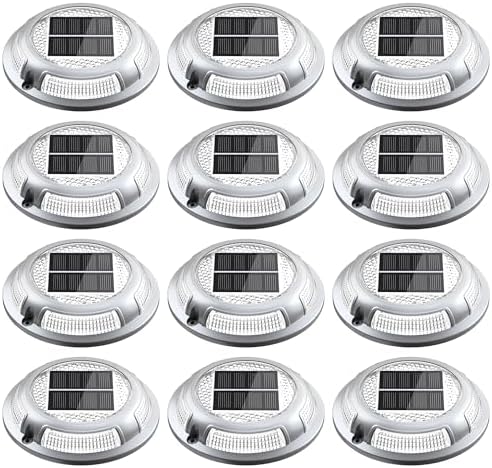 Solar Driveway Lights, 12 Pack Heavy Duty Driveway Lights Solar Powered 2 Color Mode (Cool/Warm White) IP68 Waterproof Outdoor Solar Deck Lights with Ground Stake for Pathway Garden Yard Walkway Dock by NIBUUECER