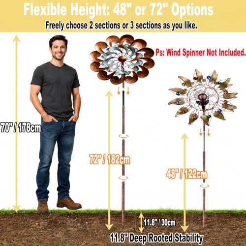 Heavy Duty Wind Spinner Replacement Pole, 48"/72" Adjustable, 5-Prong Base - Image 4