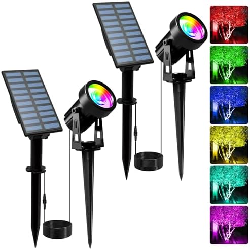 T-SUNUS RGB Solar Landscape Spotlights IP65 Waterproof 2-Pack Outdoor by T-SUNUSLighting